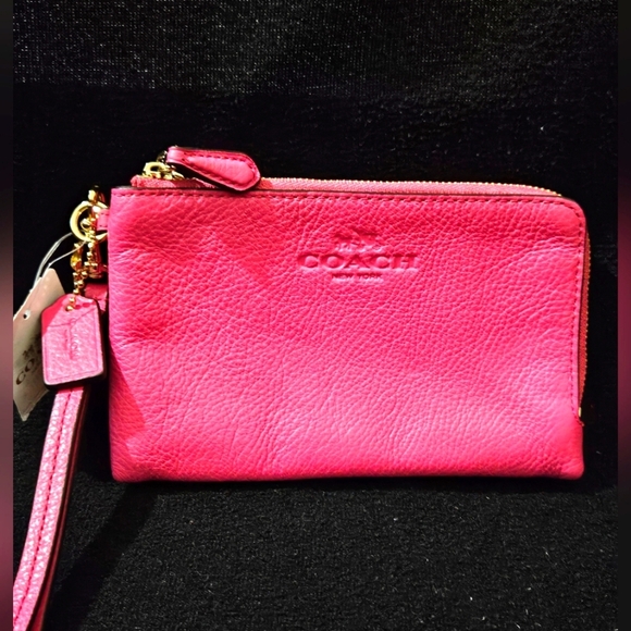 Coach Handbags - Coach Hot Pink Double Corner Zip Wristlet-NWT-Pebble Leather